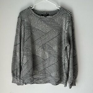 Ellen Tracy Jacquard Crewneck Sweater Top Gray Long Sleeve Lightweight Size XL